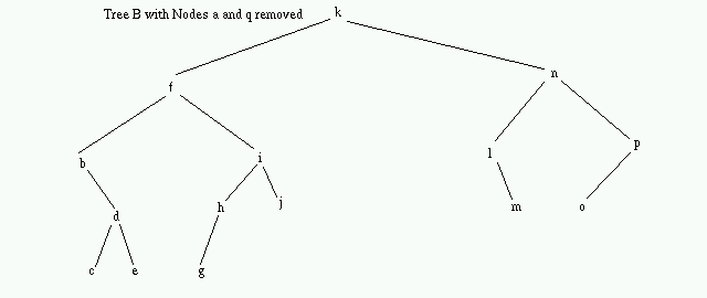 Tree B with nodes a and q removed